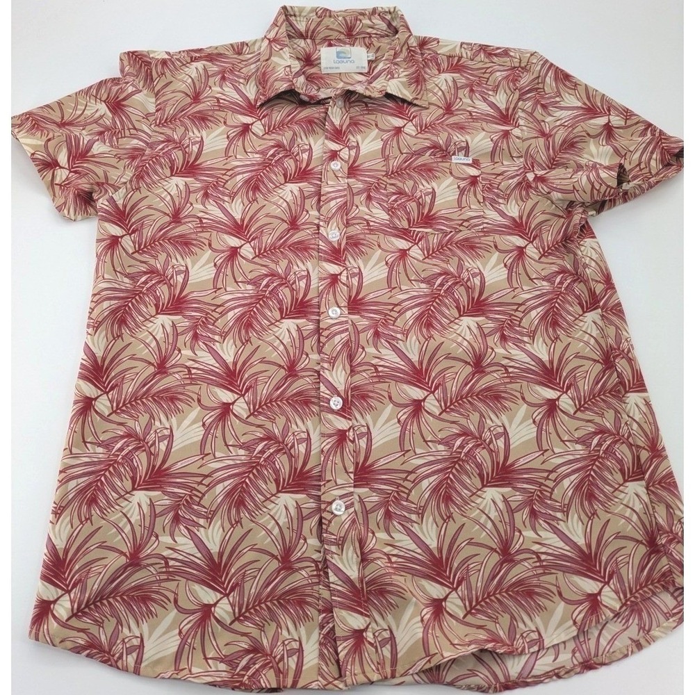 Laguna Mens XL Shirt Leaf Print Short Sleeve‎ Beach Resort Hawaiian Button Up